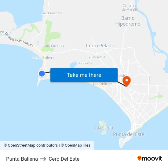 Punta Ballena to Cerp Del Este map