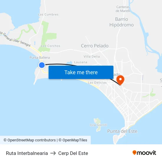 Ruta Interbalnearia to Cerp Del Este map