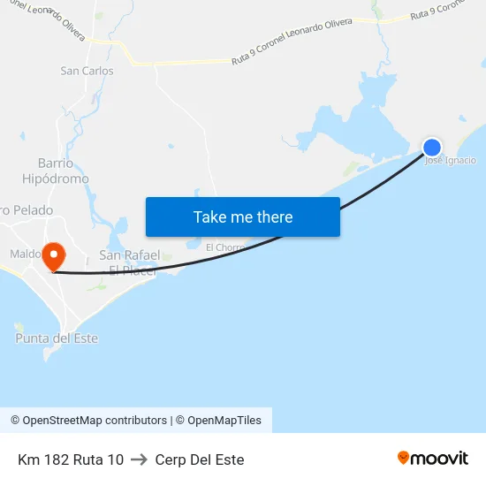 Km 182 Ruta 10 to Cerp Del Este map