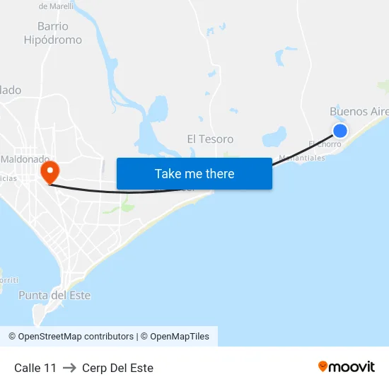 Calle 11 to Cerp Del Este map