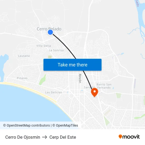 Cerro De Ojosmín to Cerp Del Este map
