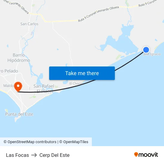 Las Focas to Cerp Del Este map