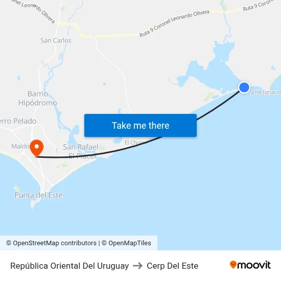 República Oriental Del Uruguay to Cerp Del Este map