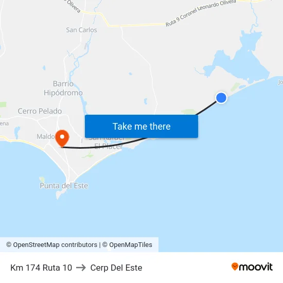 Km 174 Ruta 10 to Cerp Del Este map