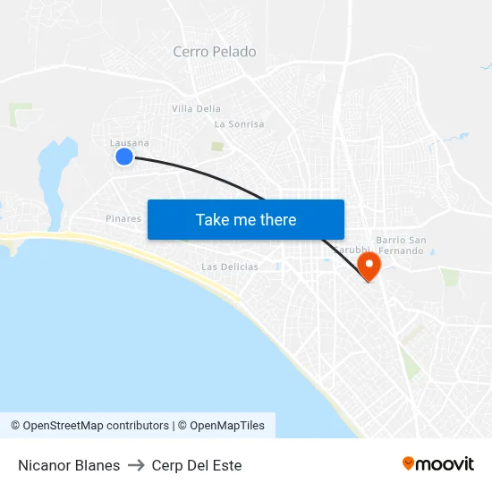 Nicanor Blanes to Cerp Del Este map