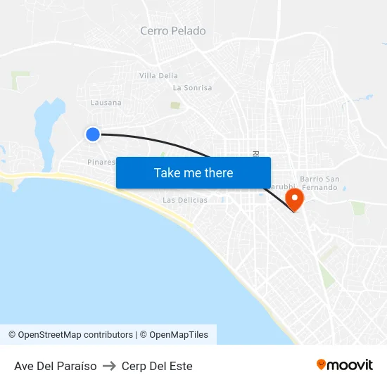 Ave Del Paraíso to Cerp Del Este map