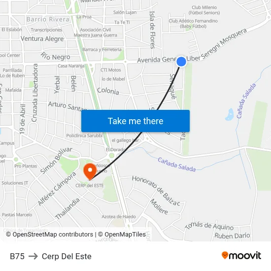 B75 to Cerp Del Este map