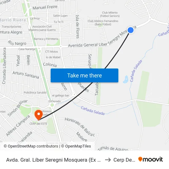 Avda. Gral. Líber Seregni Mosquera (Ex Cont. Avda. Aiguá) to Cerp Del Este map