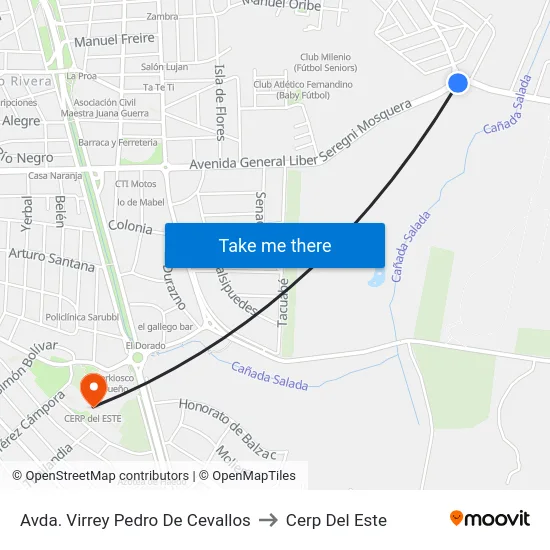 Avda. Virrey Pedro De Cevallos to Cerp Del Este map