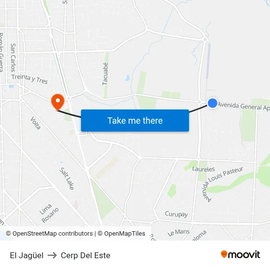 El Jagüel to Cerp Del Este map
