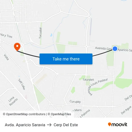 Avda. Aparicio Saravia to Cerp Del Este map
