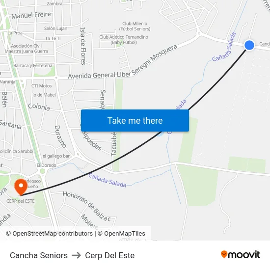Cancha Seniors to Cerp Del Este map
