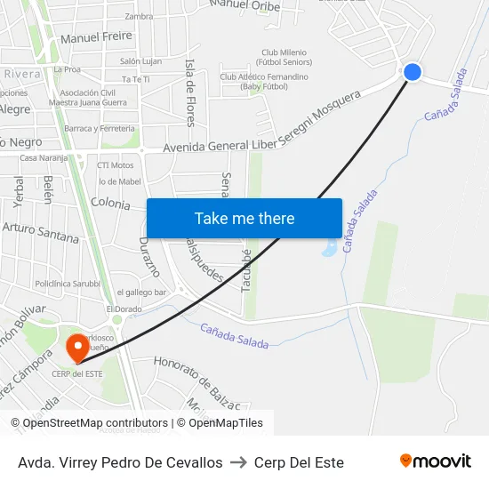 Avda. Virrey Pedro De Cevallos to Cerp Del Este map