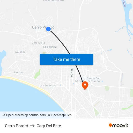 Cerro Pororó to Cerp Del Este map