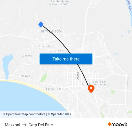 Mazzoni to Cerp Del Este map