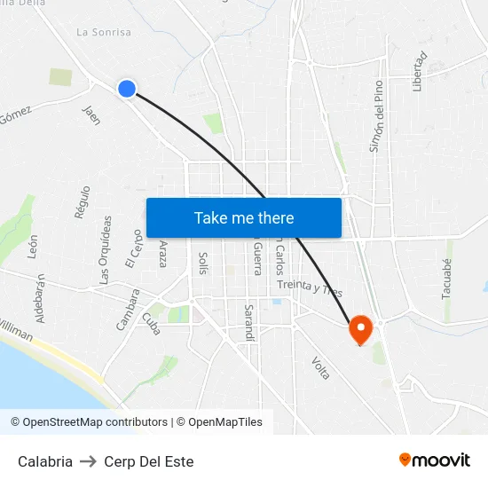 Calabria to Cerp Del Este map