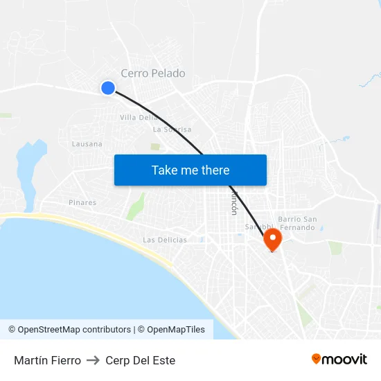 Martín Fierro to Cerp Del Este map