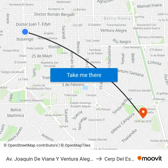 Av. Joaquín De Viana Y Ventura Alegre to Cerp Del Este map