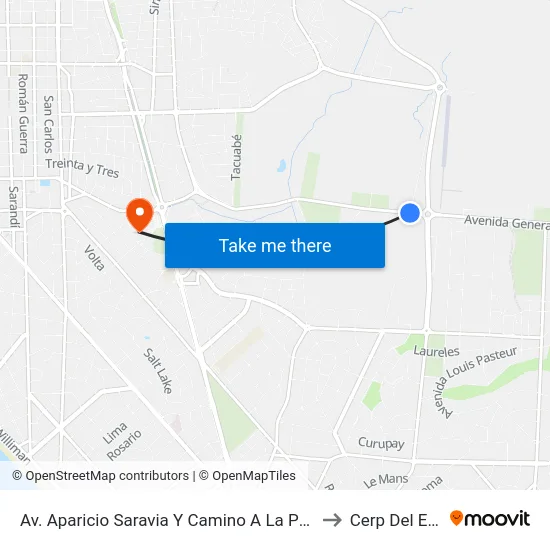 Av. Aparicio Saravia Y Camino A La Perrera to Cerp Del Este map