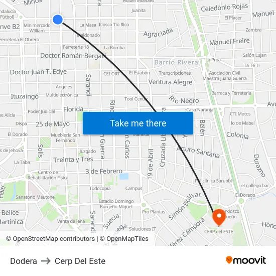 Dodera to Cerp Del Este map