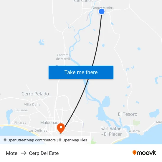 Motel to Cerp Del Este map