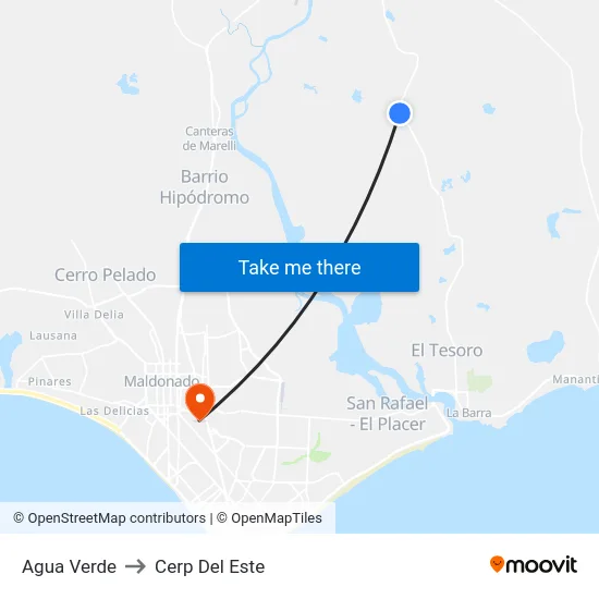 Agua Verde to Cerp Del Este map