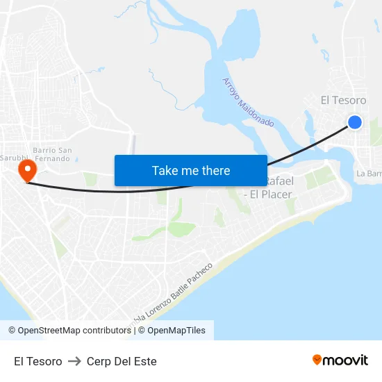 El Tesoro to Cerp Del Este map