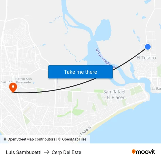 Luis Sambucetti to Cerp Del Este map