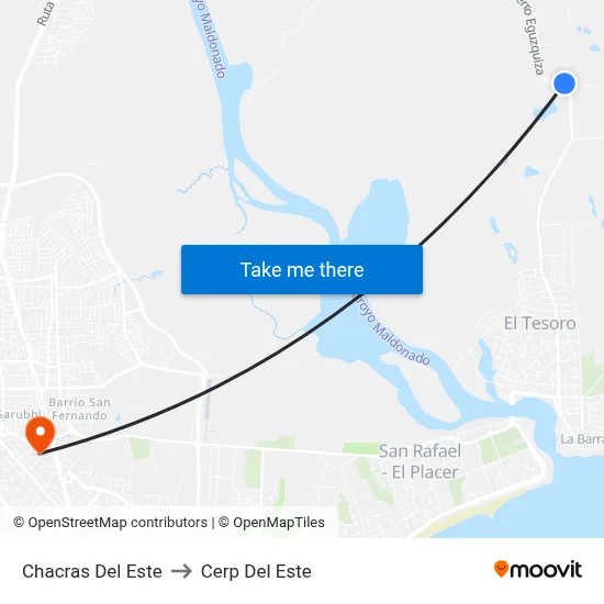 Chacras Del Este to Cerp Del Este map