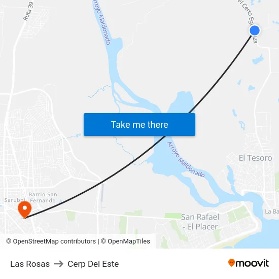 Las Rosas to Cerp Del Este map