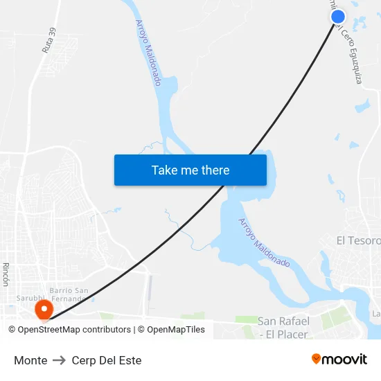 Monte to Cerp Del Este map