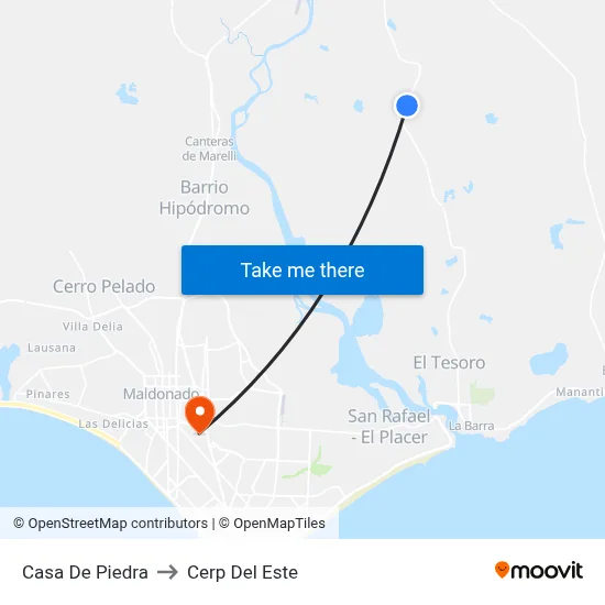 Casa De Piedra to Cerp Del Este map