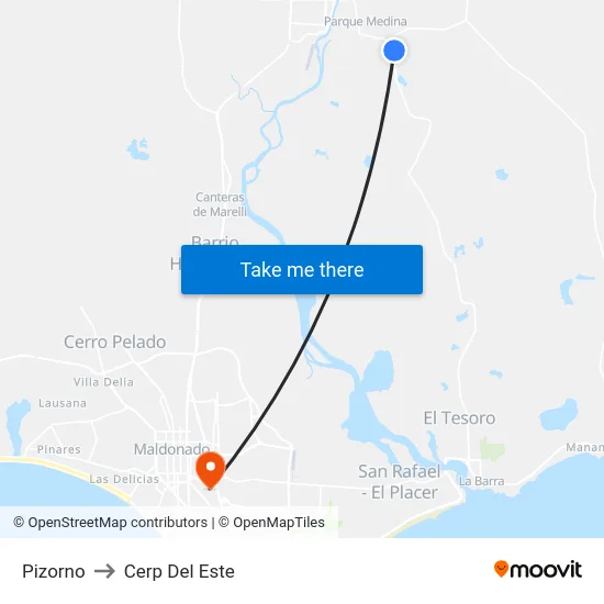 Pizorno to Cerp Del Este map