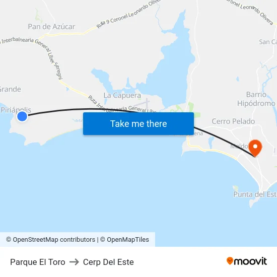 Parque El Toro to Cerp Del Este map