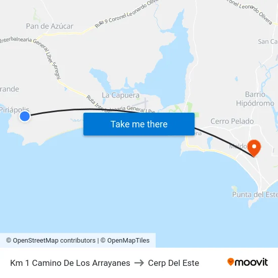 Km 1 Camino De Los Arrayanes to Cerp Del Este map