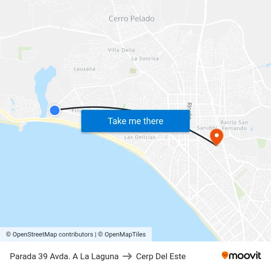 Parada 39 Avda. A La Laguna to Cerp Del Este map