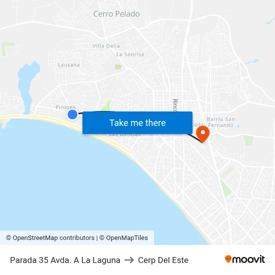 Parada 35 Avda. A La Laguna to Cerp Del Este map