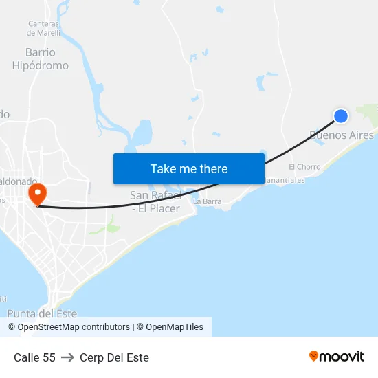 Calle 55 to Cerp Del Este map