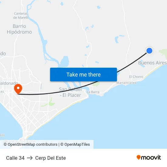 Calle 34 to Cerp Del Este map