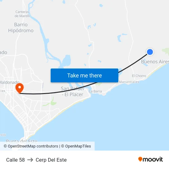 Calle 58 to Cerp Del Este map