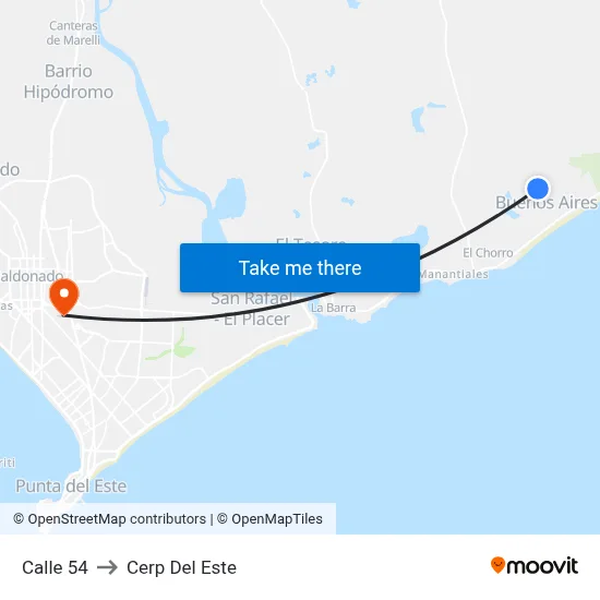 Calle 54 to Cerp Del Este map