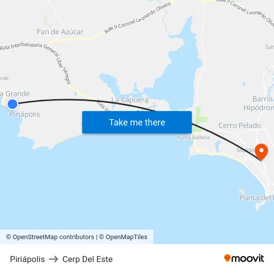 Piriápolis to Cerp Del Este map