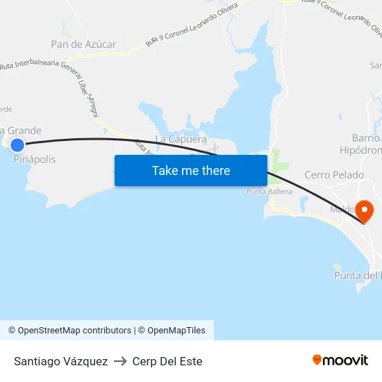Santiago Vázquez to Cerp Del Este map
