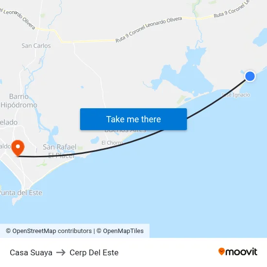 Casa Suaya to Cerp Del Este map