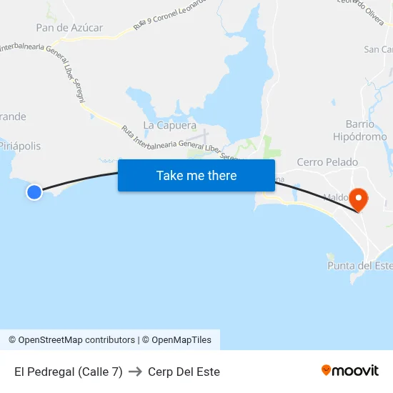 El Pedregal (Calle 7) to Cerp Del Este map