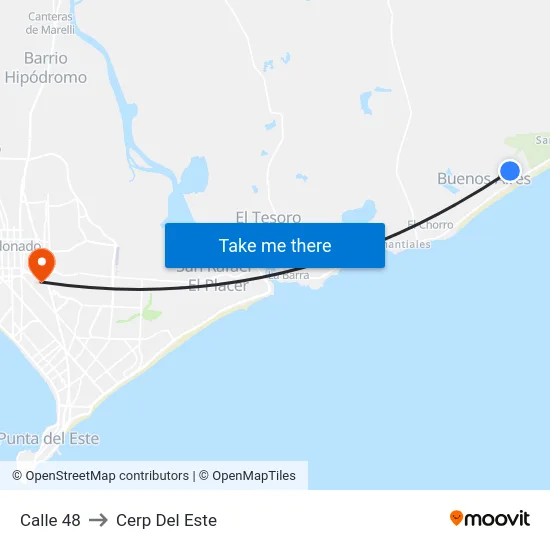 Calle 48 to Cerp Del Este map