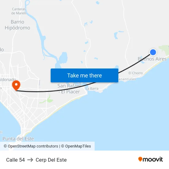 Calle 54 to Cerp Del Este map