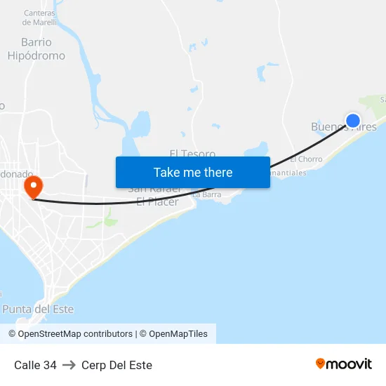 Calle 34 to Cerp Del Este map