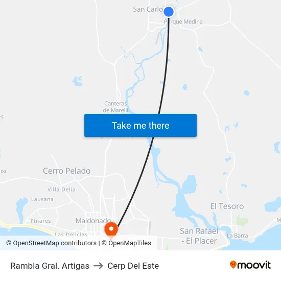 Rambla Gral. Artigas to Cerp Del Este map