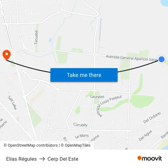 Elías Régules to Cerp Del Este map